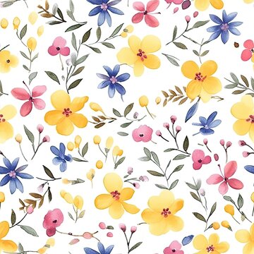 Fashionable pattern watercolor simple flower Floral seamless background for textiles, fabrics, covers, wallpapers, print, gift wrapping and scrapbooking