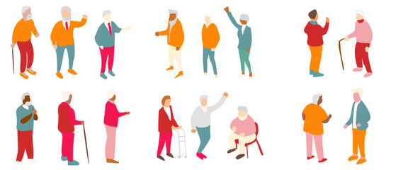 Fototapeta na wymiar isometric vector illustrations featuring active elderly men and women. Perfect for healthcare, lifestyle, and recreation designs