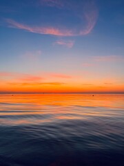Seascape after the sunset, orange sunset sea horizon, twilights sea view background