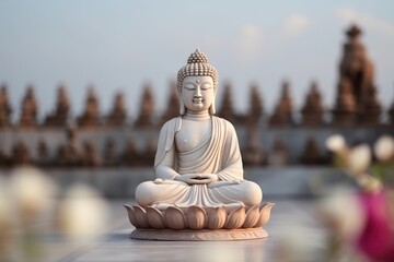 Buddha statue in the temple, closeup of photo. Generative AI.