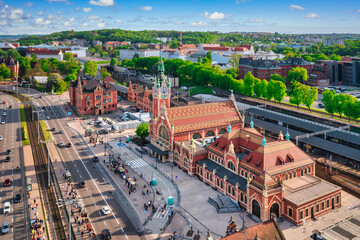 Main Railway Station building in Gdansk at sunny day, Poland.