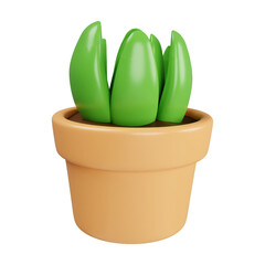 3d plant in plant pot. Floral arrangement garland. icon isolated on white background. 3d rendering illustration. Clipping path