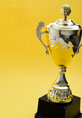 Golden trophy cup with a lid