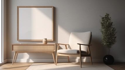 blank picture frame and Stylish and luxury interior with design  armchair.AI Generated