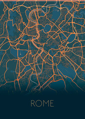 Rome, Italy black and blue dark city map design