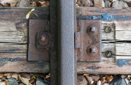 Old rusted rail of a railway line