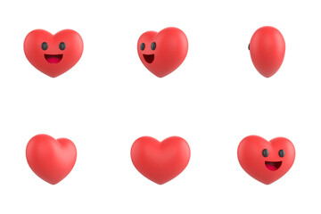 cartoon heart smile face collection  3d render.