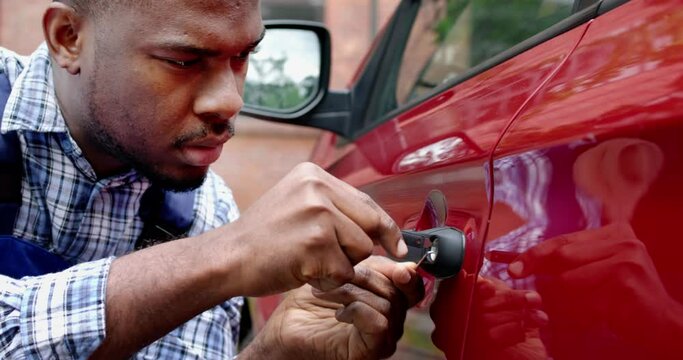 Close-up Of Person's Hand Opening Car Door