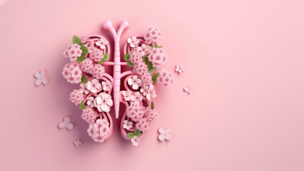 Thyroid organ with flowers in 3D style. Concept of thyroid disease and health. AI-Generated.