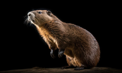 Fototapeta premium photo of mountain beaver on black background. Generative AI