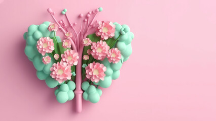 Fototapeta na wymiar Thyroid organ with flowers in 3D style. Concept of thyroid disease and health. AI-Generated.