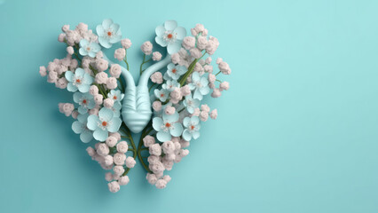 Thyroid organ with flowers in 3D style. Concept of thyroid disease and health. AI-Generated. - obrazy, fototapety, plakaty