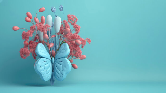 Thyroid organ with flowers in 3D style. Concept of thyroid disease and health. AI-Generated.