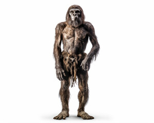 Fototapeta na wymiar photo of Neanderthal (archaic human) isolated on white background. Generative AI