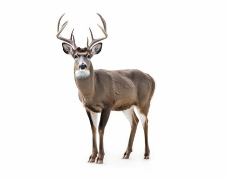 photo of mule deer isolated on white background. Generative AI