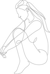 Vector outline black and white illustration of woman body. Female figure one line drawing. Use it for design card, poster, banner, social media post, fashion print, beaty salon logo.