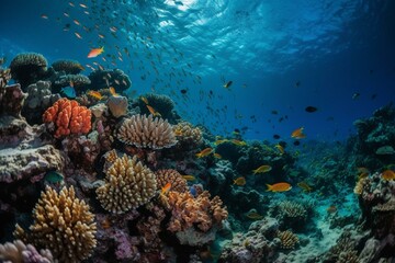 Vibrant fishes in the Red Sea's coral reef. Generative AI