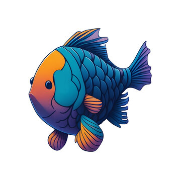 Fish Sticker illustration, Png Image Ready To Use. Animal Sticker Design Series