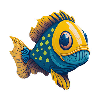 Fish Sticker illustration, Png Image Ready To Use. Animal Sticker Design Series
