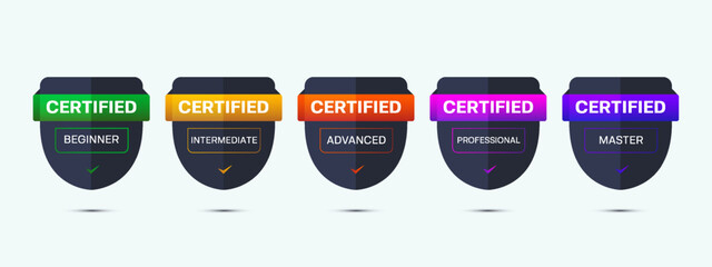 Certification shield badge design to complete competency skill training. Vector illustration certified logo design template.