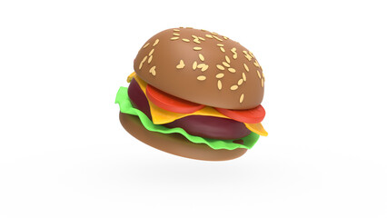 burger angle view without shadow 3d render