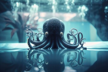alien life form of tentacled creature, swimming in calm pool, created with generative ai