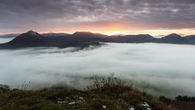 Time lapse of dramatic sunrise Mountains Landscape with Inversion in the Valley, Slovakia