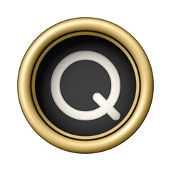 Letter Q. Vintage golden typewriter button. Graphic design element for scrapbooking, sticker, web site, symbol, icon. Png clipart isolated cut out on transparent background