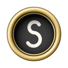 Letter S. Vintage golden typewriter button. Graphic design element for scrapbooking, sticker, web site, symbol, icon. Png clipart isolated cut out on transparent background