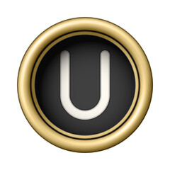 Letter U. Vintage golden typewriter button. Graphic design element for scrapbooking, sticker, web site, symbol, icon. Png clipart isolated cut out on transparent background © paketesama