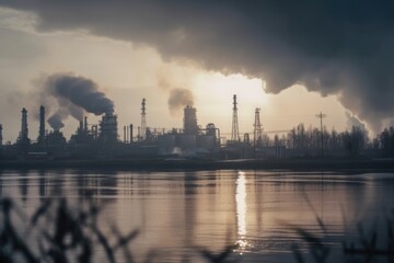refinery with toxic mist floating in the air, created with generative ai