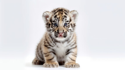 Fototapeta na wymiar Amber Gaze: Radiant Baby Tiger on a White Background, created with Generative Al technology.