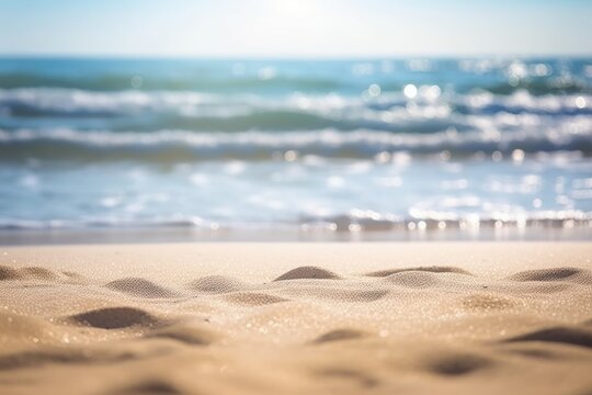 Nautical abstract beach background with blur bokeh light calm sea and sky. Generative AI