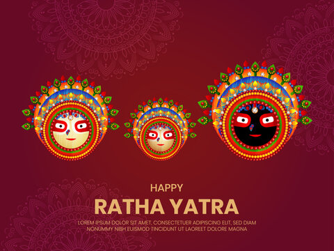 Vector illustration design of indian festival rath yatra of lord Jagannath, Balabhadra and Subhadra.