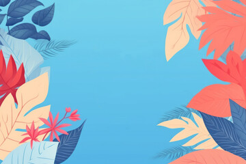 Summer sale banner in trendy pastel colors with tropical leaves with copy space creative background.
