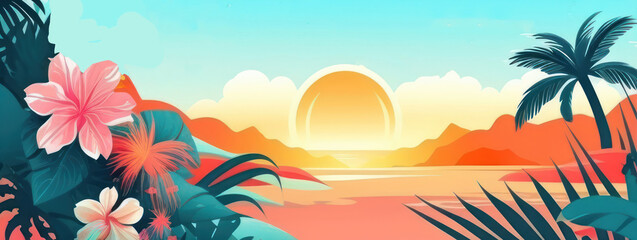 Fototapeta na wymiar Creative Summer Sale banner design template beach flat minimal pastel design. 