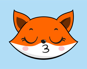 Fox Kissing Face Head Kawaii Sticker