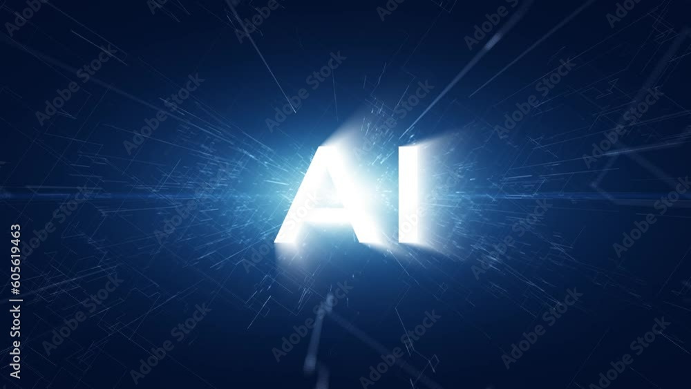 Poster motion graphic of white ai letter and futuristic digital corner lines loop motion background. concep