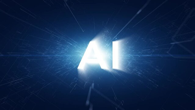 Motion graphic of White AI letter and futuristic digital corner lines loop motion background. Concept abstract Artificial intelligence technology cyberspace network.