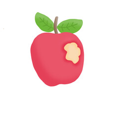red apple with leaf, apple, apple bite, nibbled, incomplete, missing, fruit, plant