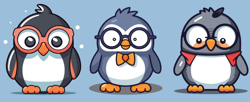 Cute penguin cartoon vector illustration, logo