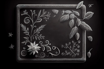 Doodle freehand white chalk drawing on black chalkboard for Educational concept. Generative Ai