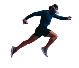 Runner with a virtual reality headset isolated on a transparent background