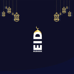 Eid mubarak with lanterns  vector Poster premium design.  