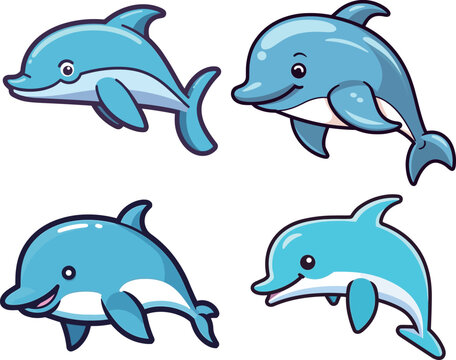 Cute dolphin cartoon vector illustration, logo
