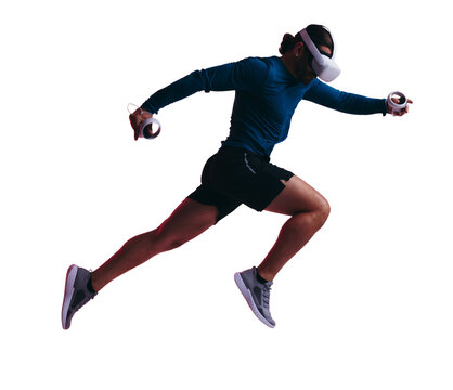 Runner with a virtual reality headset isolated on a transparent background