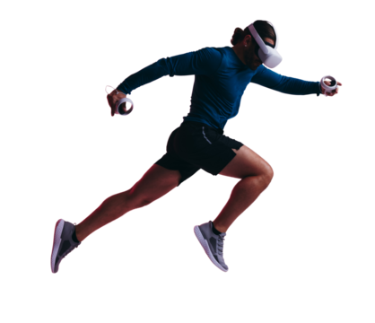 Runner with a virtual reality headset isolated on a transparent background