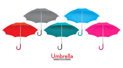 Vector umbrella in 5 colors on white background