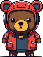 Cute hip hop bear cartoon vector illustration