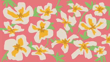 Colorful botanical background vector. Abstract natural hand drawn pattern design with flower, leaves, branch. Simple contemporary style illustrated Design for fabric, print, cover, banner, wallpaper.